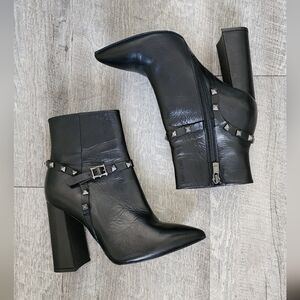 Italian Black Studded Leather Ankle Boots